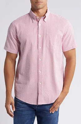 Brooks Brothers Stripe Stretch Seersucker Short Sleeve Button-Down Shirt American Beauty at Nordstrom,