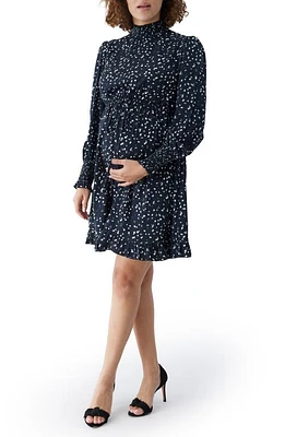 Ingrid & Isabel Smocked Long Sleeve Maternity Dress Black/white Dot at Nordstrom,