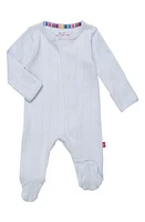 Magnetic Me Love Lines Pointelle Organic Cotton Footie Mid Blue at Nordstrom,