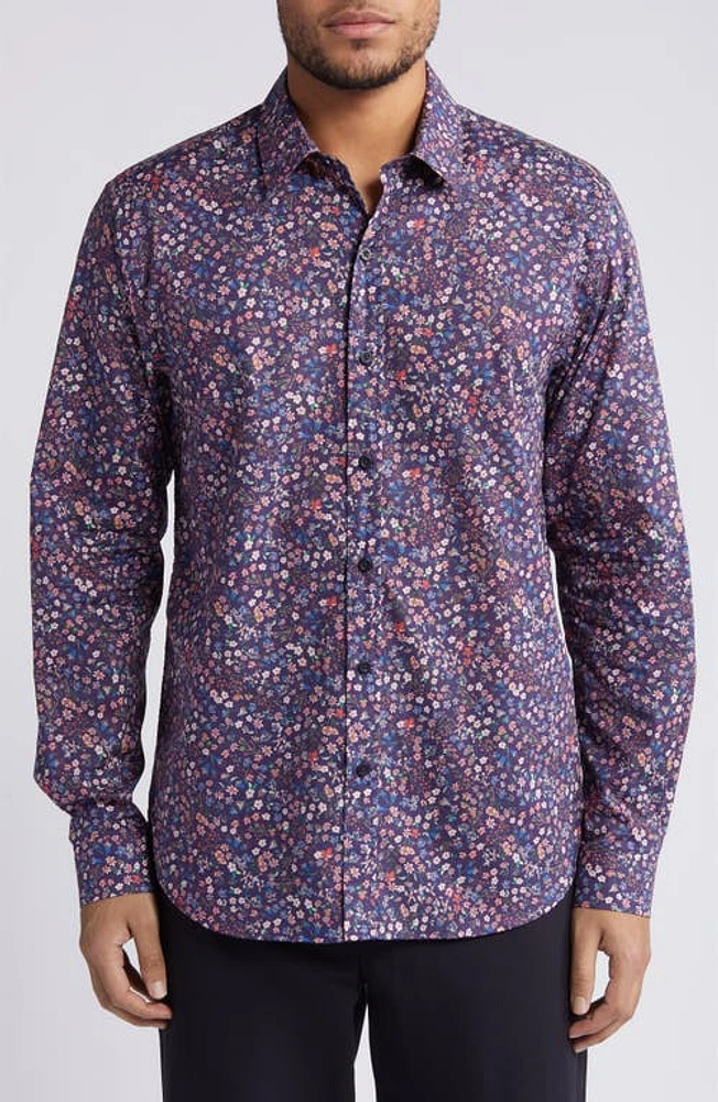 Liberty London Donna-Leigh Lasenby Floral Cotton Button-Up Shirt Navy at Nordstrom,