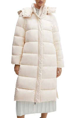 MANGO Water Repellent Puffer Coat with Removable Hood Off White at Nordstrom,