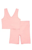 zella Rib Crop Top & Bike Shorts Set Pink at