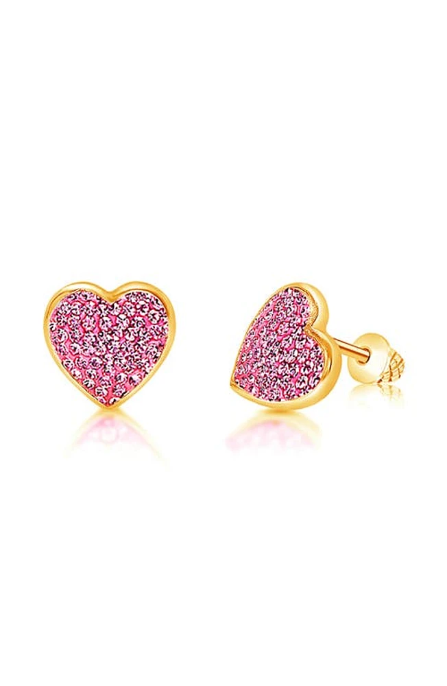 Chanteur Kids' Crystal Heart Stud Earrings in Pink at Nordstrom