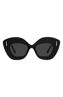 Loewe Anagram 48mm Small Cat Eye Sunglasses in Black /Smoke at Nordstrom