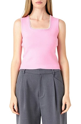 Endless Rose Imitation Pearl Trim Knit Tank Pink at Nordstrom,