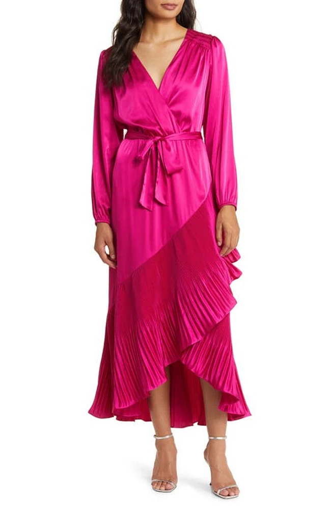 Mila Mae Asymmetric Pleated Belted Long Sleeve Dress at Nordstrom,