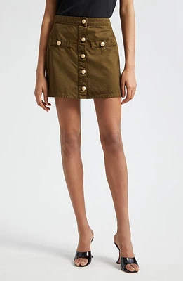 L'AGENCE Kris Button Front Cotton A-Line Miniskirt Olive Grove at Nordstrom,