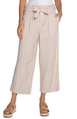 Liverpool Los Angeles Pleated Tie Belt Crop Wide Leg Pants Tan W Yd Stripe at Nordstrom,