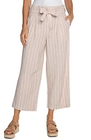 Liverpool Los Angeles Pleated Tie Belt Crop Wide Leg Pants Tan W Yd Stripe at Nordstrom,