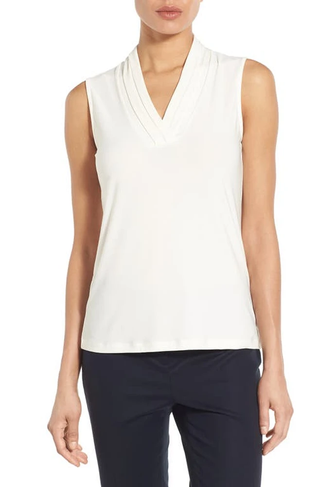 Anne Klein Triple Pleat V-Neck Top White at Nordstrom, P