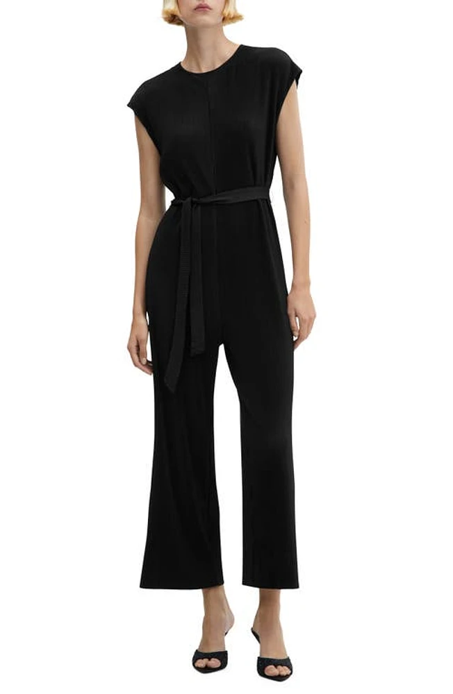 MANGO Pleated Jumpsuit Black at Nordstrom,