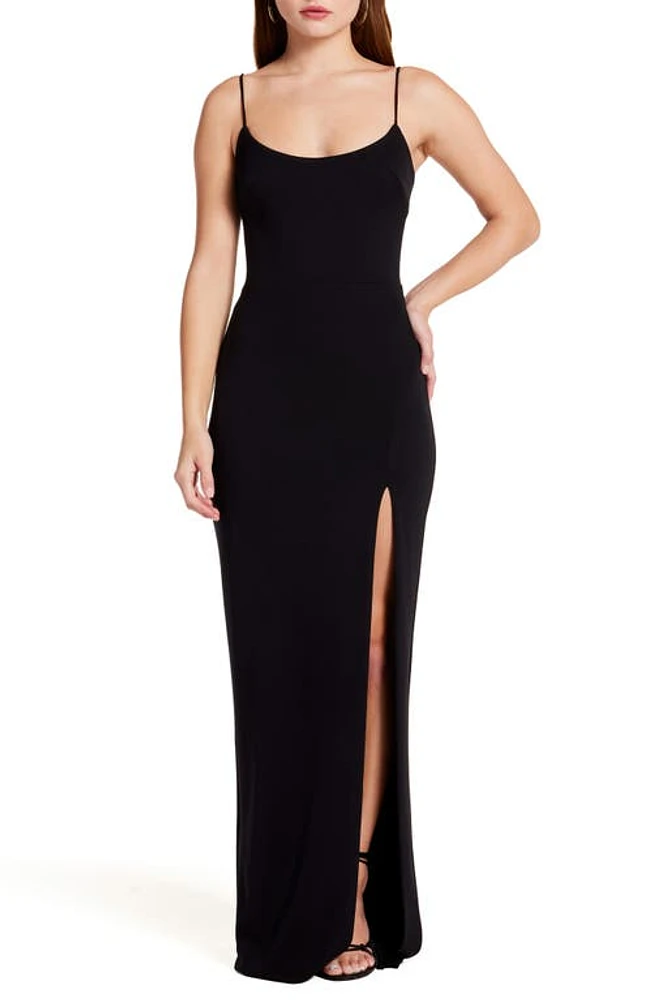 Katie May Karla Side Slit Column Gown in Black at Nordstrom, Size Medium