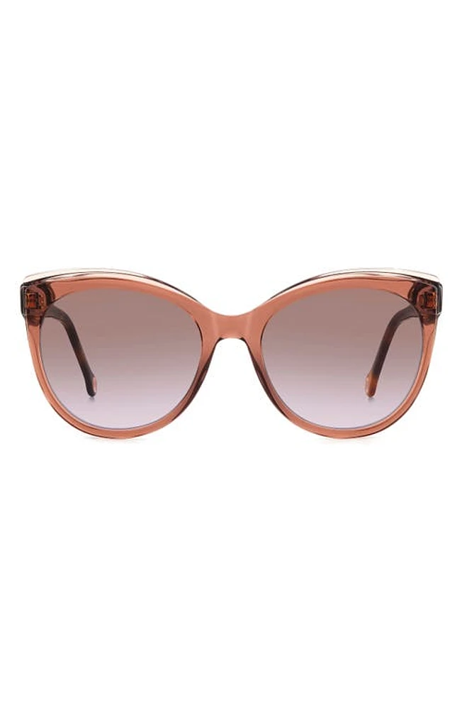 Carolina Herrera 57mm Gradient Round Cat Eye Sunglasses in Havana/grey Shaded Pink at Nordstrom