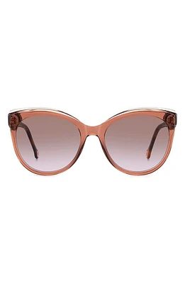 Carolina Herrera 57mm Gradient Round Cat Eye Sunglasses in Havana/grey Shaded Pink at Nordstrom