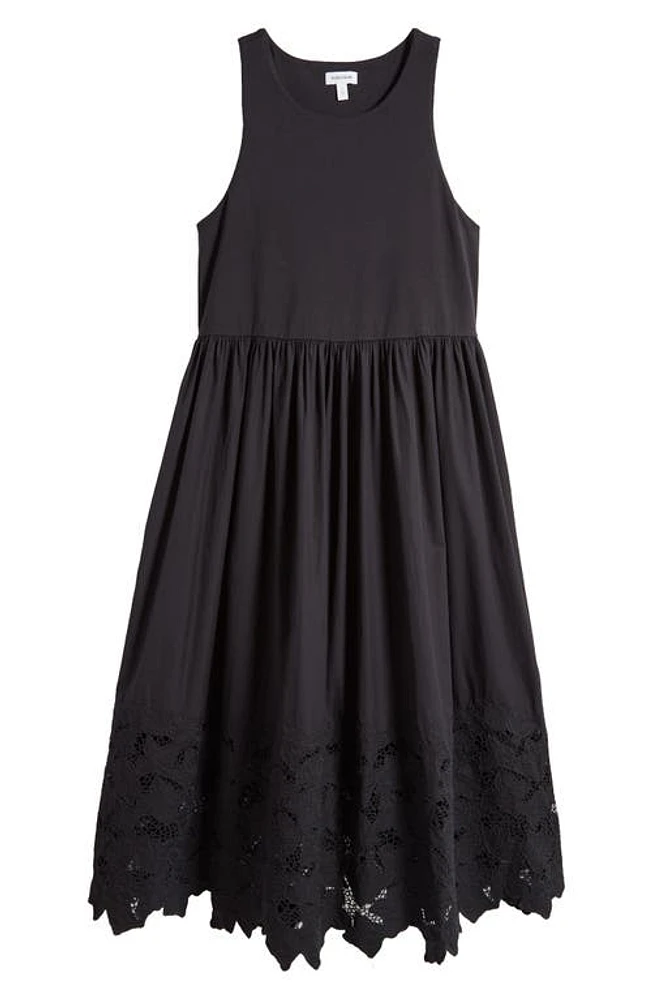 Nordstrom Embroidered Sleeveless Mixed Media Dress Black at Nordstrom,