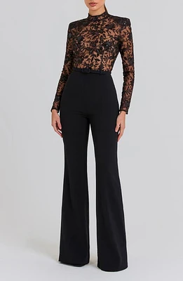 NADINE MERABI Joanna Sequin Floral Bodice Jumpsuit in Black at Nordstrom, Size 2