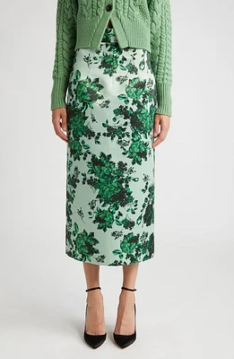 Emilia Wickstead Lorinda Floral Taffeta Faille Midi Skirt in Green Festive Bouquet at Nordstrom, Size 12 Us