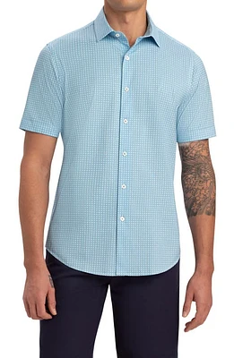 Bugatchi Print Stretch Cotton Button-Up Shirt in Aqua at Nordstrom, Size Small