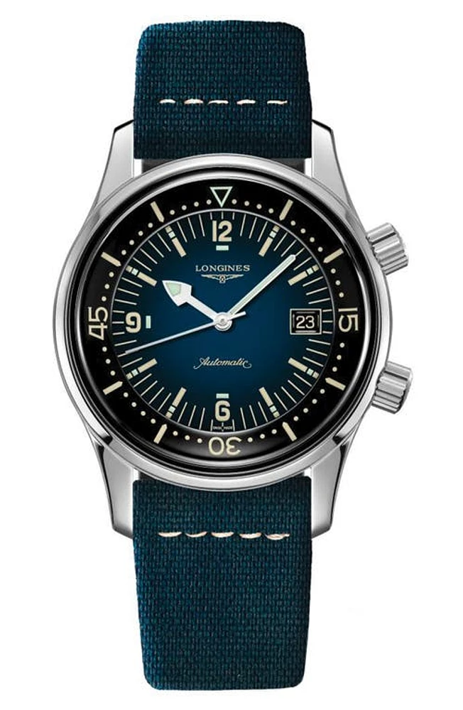 Longines Legend Diver Automatic Strap Watch, 42mm in Blue at Nordstrom