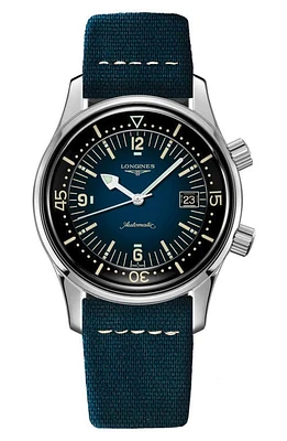 Longines Legend Diver Automatic Strap Watch, 42mm in Blue at Nordstrom