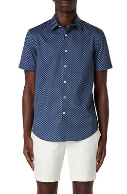 Bugatchi Miles OoohCotton Geometric Print Short Sleeve Button-Up Shirt in Navy at Nordstrom, Size Small