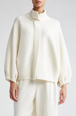 Max Mara Smirne Stand Collar Virgin Wool Cardigan in White at Nordstrom, Size Small