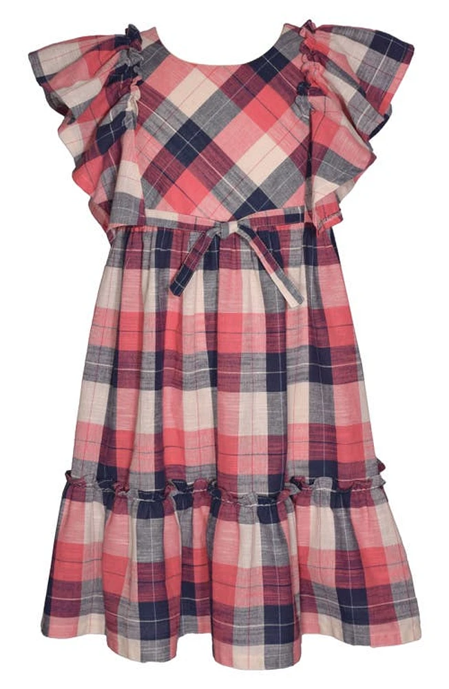 Iris & Ivy Kids' Plaid Flutter Sleeve Cotton Dress in Blue/Pink Multi at Nordstrom, Size 6X