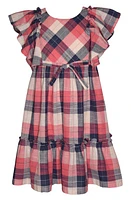 Iris & Ivy Kids' Plaid Flutter Sleeve Cotton Dress in Blue/Pink Multi at Nordstrom, Size 6X