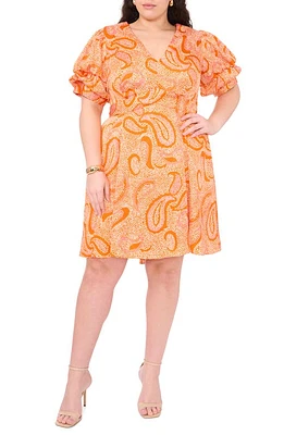 1.STATE Puff Sleeve Fit & Flare Dress Russet Orange at Nordstrom,