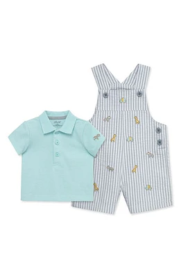 Little Me Safari Embroidered Cotton Polo & Shortalls Set in Grey at Nordstrom, Size 6M