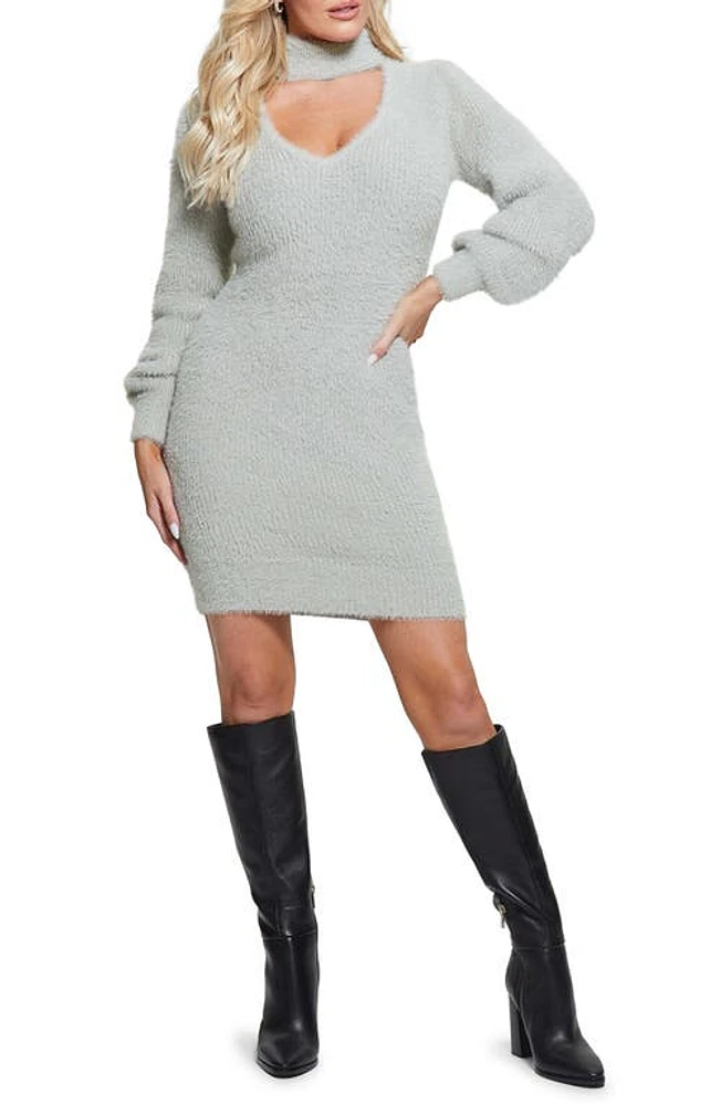 GUESS Sadie Metallic Cutout Long Sleeve Sweater Dress Grey at Nordstrom,