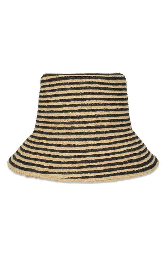 Gigi Burris Millinery Lulu Stripe Raffia & Hemp Packable Bucket Hat Natural/Black at Nordstrom,