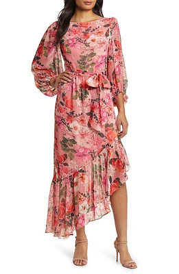 Eliza J Floral Balloon Sleeve Asymmetric Maxi Dress Rose at Nordstrom,