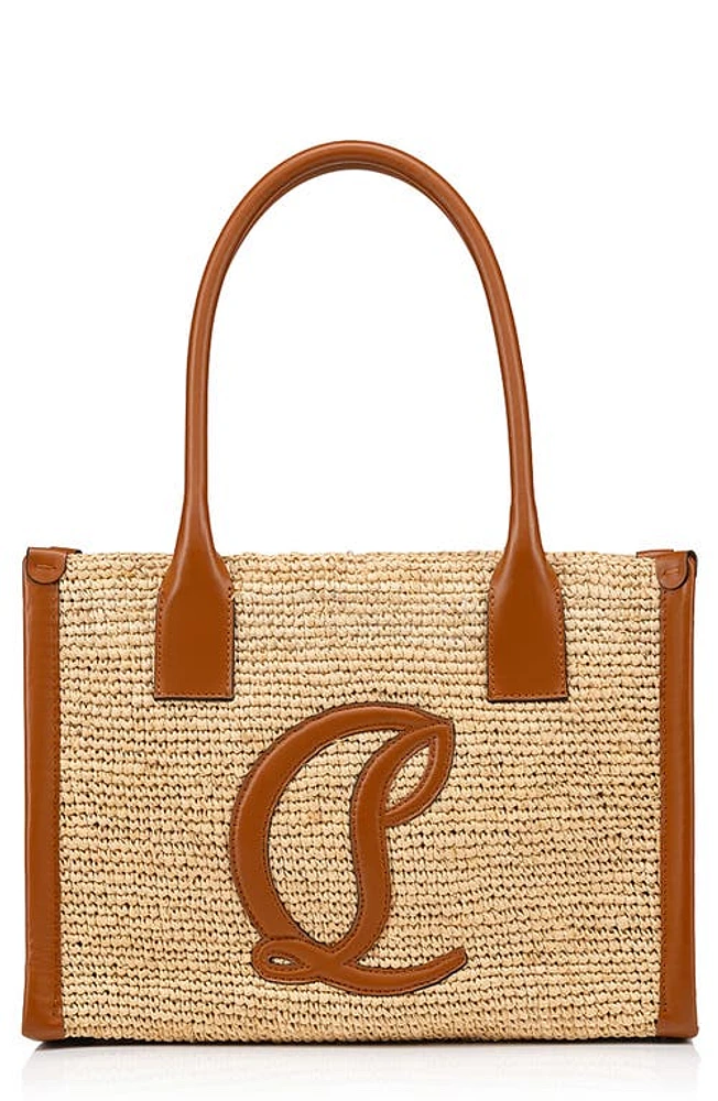 Christian Louboutin Small By My Side Raffia & Leather Tote in Natural/Cuoio/Cuoio at Nordstrom