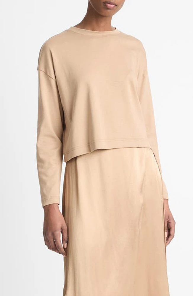 Vince Long Sleeve Cotton Crop T-Shirt Rye at Nordstrom,