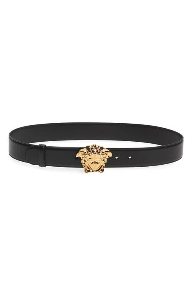 Versace Medusa Head Leather Belt Black/Gold at Nordstrom,