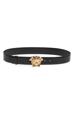 Versace Medusa Head Leather Belt Black/Gold at Nordstrom,