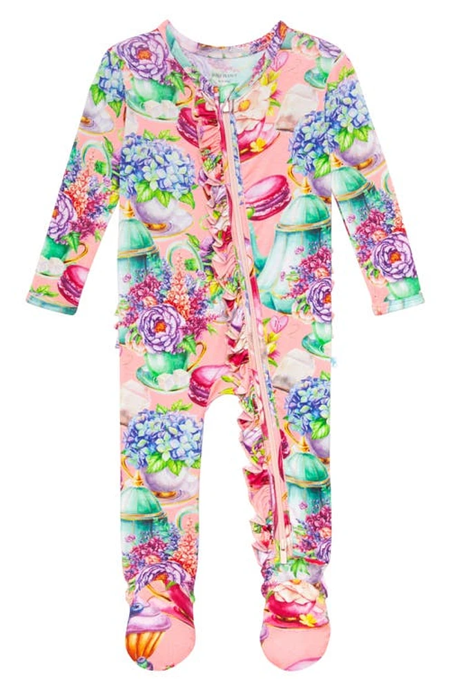 Posh Peanut Elizabeth Ruffled Fitted Footie Pajamas Bright Pink at Nordstrom,