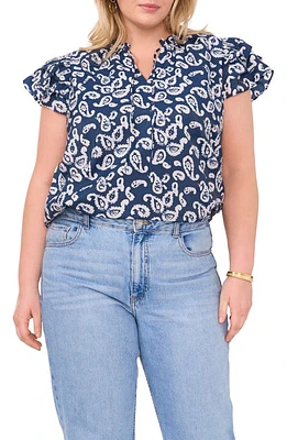 1.STATE Paisley Flutter Sleeve Organdy Top Tidal Navy at Nordstrom,