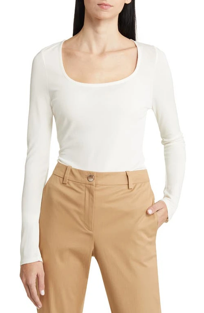 BOSS Etacha Long Sleeve Scoop Neck Top Soft Cream at Nordstrom,