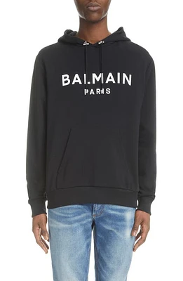 Balmain Logo Graphic Hoodie Eab - Black/White at Nordstrom,