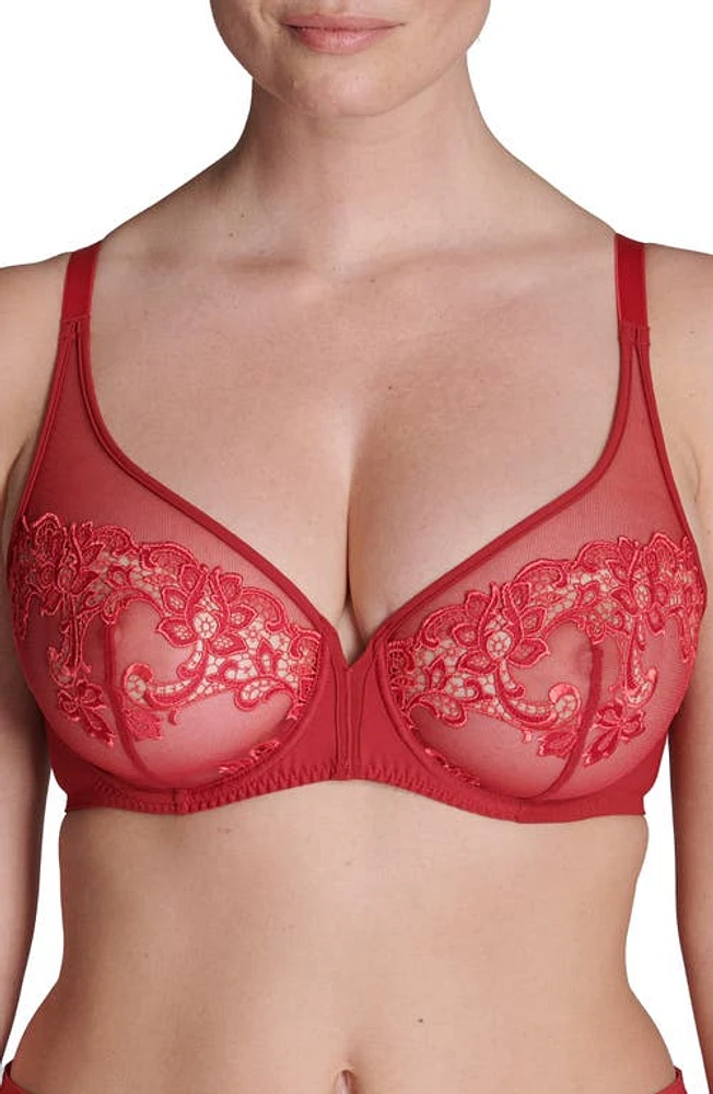 Simone Perele Saga Sheer Underwire Plunge Bra Lipstick at Nordstrom,