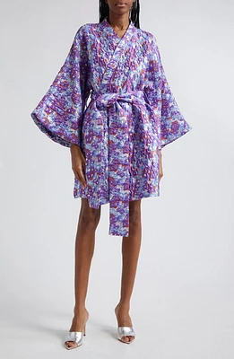 La Vie Style House Floral Brocade Long Sleeve Wrap Style Dress in Purple/Blue Multi at Nordstrom