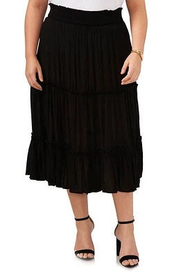 Vince Camuto Tiered Midi Skirt Rich Black at Nordstrom,