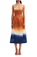 Oscar de la Renta Ombré Cotton A-Line Dress Canyon/Navy at Nordstrom,