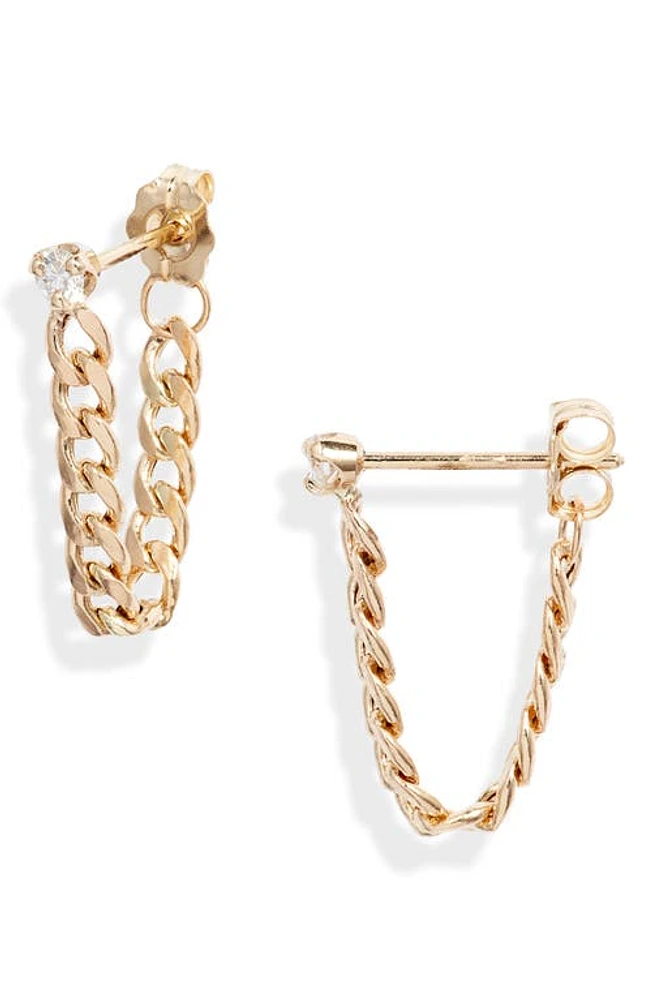 Zoë Chicco Diamond Small Curb Chain Hoop Earrings in 14K Yellow Gold at Nordstrom