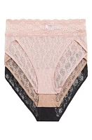 b. tempt'D by Wacoal Assorted 3-Pack Lace Kiss High Cut Briefs Basic at Nordstrom,