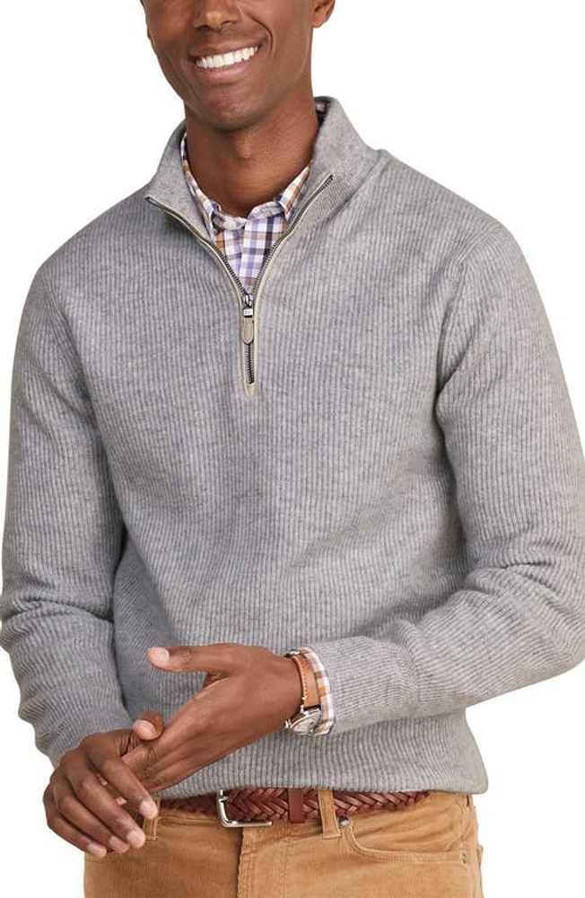 vineyard vines Rib Quarter Zip Cashmere Sweater in Light Gray Heather at Nordstrom, Size Medium