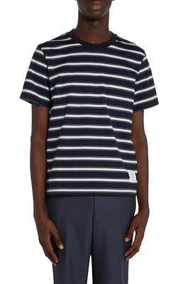 Thom Browne Stripe Cotton Jersey Pocket T-Shirt Navy at Nordstrom,