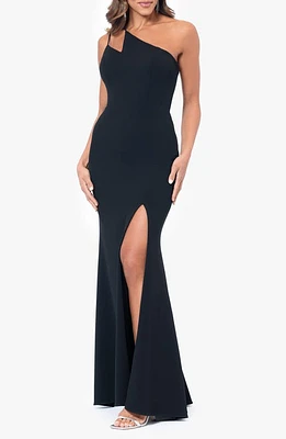 Xscape Evenings One-Shoulder Scuba Crepe Gown Black at Nordstrom,